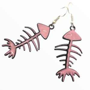 Σκουλαρίκια ψαροκόκαλο ρόζ (fish bones) βαμμένα με Σμάλτο, χειροποίητα κοσμήματα σμάλτου mimitopia - σμάλτος, ψάρι, κρεμαστά - 5
