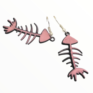 Σκουλαρίκια ψαροκόκαλο ρόζ (fish bones) βαμμένα με Σμάλτο, χειροποίητα κοσμήματα σμάλτου mimitopia - σμάλτος, ψάρι, κρεμαστά - 4