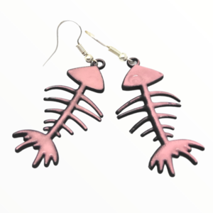 Σκουλαρίκια ψαροκόκαλο ρόζ (fish bones) βαμμένα με Σμάλτο, χειροποίητα κοσμήματα σμάλτου mimitopia - σμάλτος, ψάρι, κρεμαστά