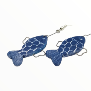 Σκουλαρίκια ψαράκια με μεταλλικά στοιχεία σχέδιο 1, Χειροποίητα κοσμήματα από πολυμερικό πηλό mimitopia - ψάρι, πηλός, κρεμαστά - 4