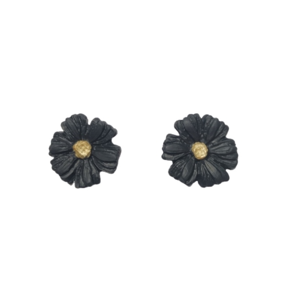 Χειροποίητα μαύρα λουλούδια από πολυμερικό πηλό - πηλός, λουλούδι, καρφωτά, μικρά, ατσάλι - 3