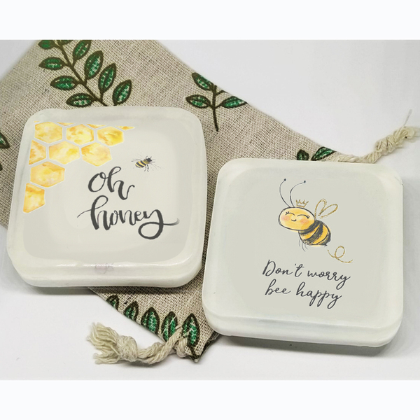 "Oh, Honey!" Μελισσοσαπουνάκια με εσωτερικό illustration και άρωμα Orange Peel σε οικολογικό πουγκάκι - δώρο, χεριού, σώματος - 2