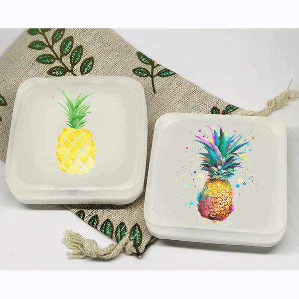 "Be my Pineapple" Καλοκαιρινά σαπούνια με εσωτερικό illustration & άρωμα Ανανά σε οικολογικό πουγκάκι! - δώρο, χεριού, σώματος - 2