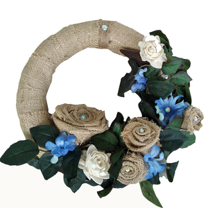 Στεφάνι ανοιξιάτικο λινό (25cm) - στεφάνια, τριαντάφυλλο, λουλούδια, διακόσμηση