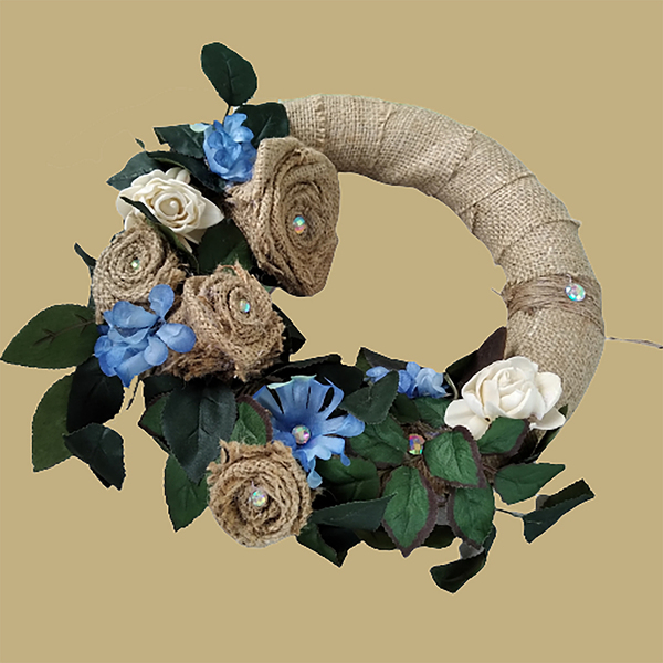 Στεφάνι ανοιξιάτικο λινό (25cm) - στεφάνια, τριαντάφυλλο, λουλούδια, διακόσμηση - 2