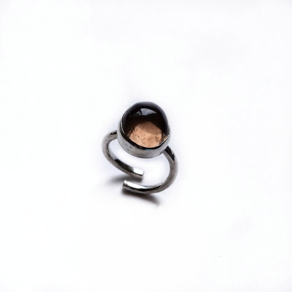 Ασημένιο σφυρήλατο δαχτυλίδι με καπνία - ημιπολύτιμες πέτρες, ασήμι 925, boho, μεγάλα, αυξομειούμενα