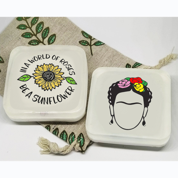 "Frida in My Thoughts" Αρωματικά σαπούνια με άρωμα La Vie est Belle σε οικολογικό πουγκάκι - δώρο, φλοράλ, αρωματικό σαπούνι - 2