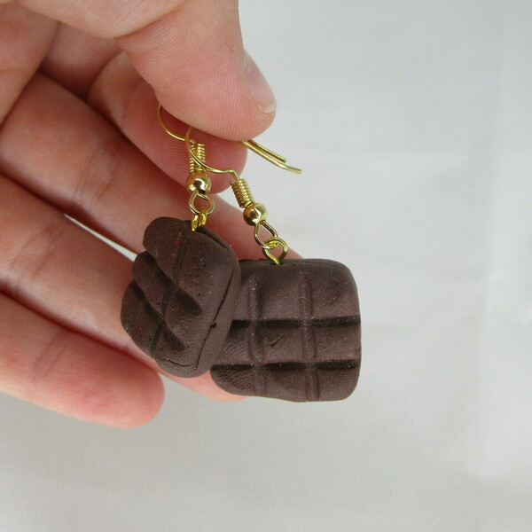 Σκουλαρίκια σοκολάτες - πηλός, μικρά, κρεμαστά, φθηνά - 2
