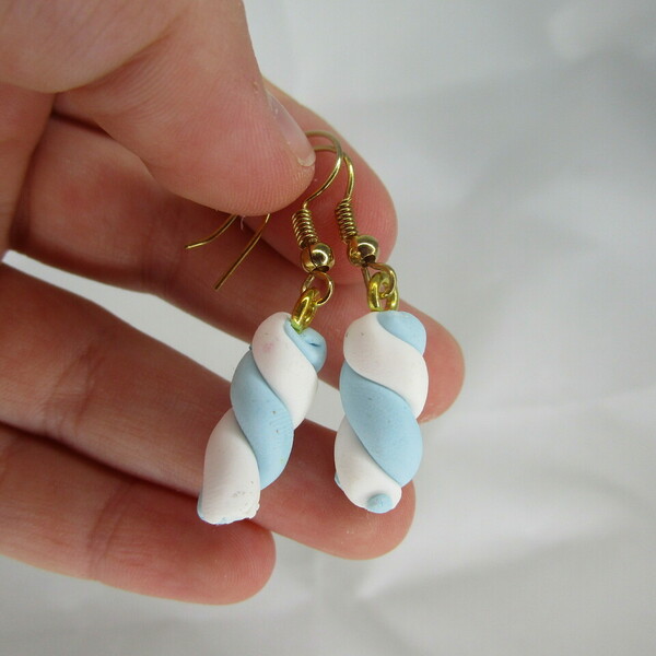 Σκουλαρίκια γαλάζια marshmallows - πηλός, μικρά, κρεμαστά, φθηνά - 2