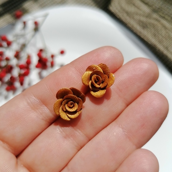 Σκουλαρίκια τριαντάφυλλα καρφωτά - τριαντάφυλλο, πηλός, λουλούδι, καρφωτά, γιορτή της μητέρας - 5