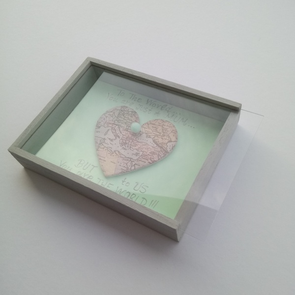 Καδράκι ξύλινο με καρδιά χάρτης Μέντα 17x13Υx3εκ ξύλο plexi glass Μαμά - πίνακες & κάδρα, καρδιά, μαμά - 3