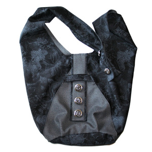 Χειροποίητη τσάντα ώμου-χιαστί, γκρι-μαύρο εμπριμέ και γκρι-μάλλινο ύφασμα - ύφασμα, ώμου, χιαστί, μεγάλες, πάνινες τσάντες