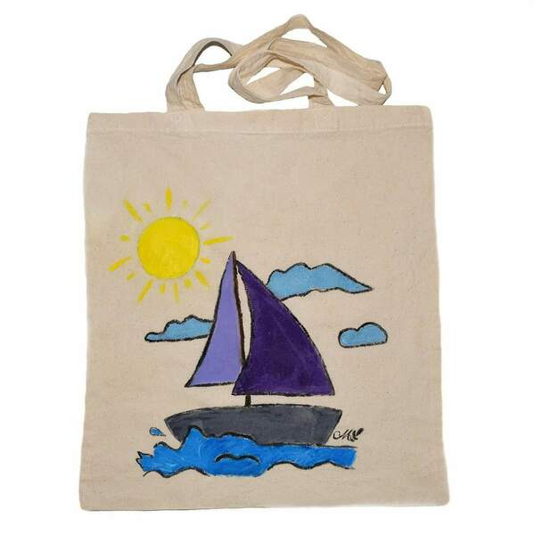 Πάνινη τσάντα ώμου ζωγραφίσμενη στο χέρι ❤️ καράβι - ύφασμα, ώμου, all day, πάνινες τσάντες