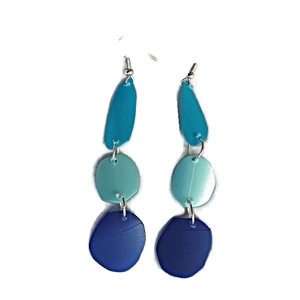 σκουλαρίκια καλοκαιρινά γαλάζια μπλε πλαστικά - plexi glass, κρεμαστά, μεγάλα, φθηνά