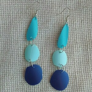 σκουλαρίκια καλοκαιρινά γαλάζια μπλε πλαστικά - plexi glass, κρεμαστά, μεγάλα, φθηνά - 2