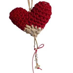 Καρδια πλεκτη κοκκινη με ψάθα κ μεταλλικα στοιχεία μαμα κ.καρδιά - διακοσμητικά, γιορτή της μητέρας, δώρα για γυναίκες