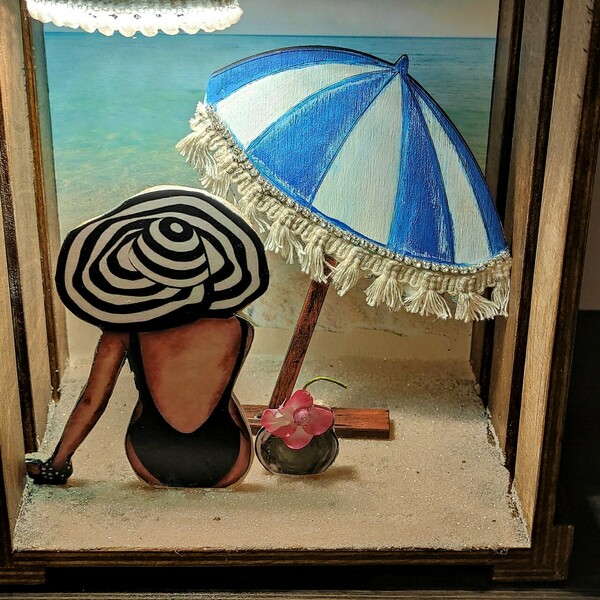 Ξύλινο χειροποίητο διακοσμητικό φωτιστικό καλοκαίρι στην παραλία - πορτατίφ, τοίχου, επέτειος, δώρα για γυναίκες - 4
