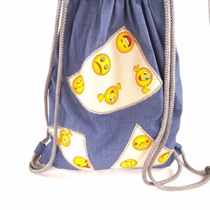Σακίδιο πλάτης, χειροποίητο με emoji patchwork - πλάτης, all day, μεγάλες, μικρές, πάνινες τσάντες