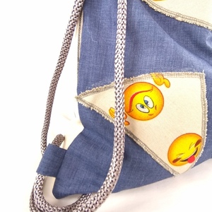 Σακίδιο πλάτης, χειροποίητο με emoji patchwork - πλάτης, μεγάλες, all day, πάνινες τσάντες, μικρές - 3