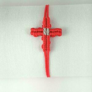 Μακραμέ βραχιόλι σταυρός σε κόκκινο - μακραμέ, χεριού, δώρο για βάφτιση, αυξομειούμενα, δώρο γέννησης - 2