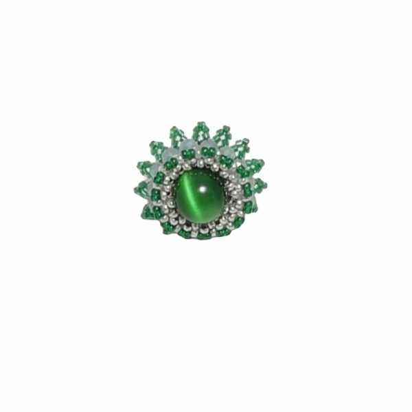 Χειροποίητο δαχτυλίδι από χάντρες και κρύσταλλα σε πράσινο χρώμα - χάντρες, μεγάλα, αυξομειούμενα