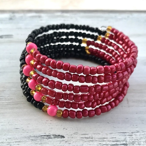 Βραχιόλι πολύσειρο κόκκινο μαύρο με χάντρες seed beads - χάντρες, boho, πολύσειρα, χεριού, δώρα για γυναίκες - 3