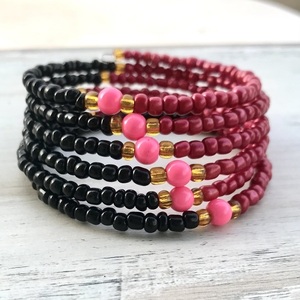 Βραχιόλι πολύσειρο κόκκινο μαύρο με χάντρες seed beads - χάντρες, boho, πολύσειρα, χεριού, δώρα για γυναίκες - 4