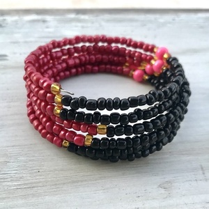 Βραχιόλι πολύσειρο κόκκινο μαύρο με χάντρες seed beads - χάντρες, boho, πολύσειρα, χεριού, δώρα για γυναίκες - 5