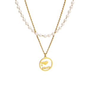 Σετ Κολιέ Ροζάριο Πέρλας & Ατσάλινη Χρυσή Αλυσίδα "I Love Mom" - charms, μαμά, κοντά, ατσάλι, πέρλες