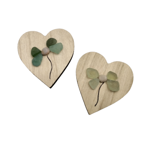 Ξύλινες καρδούλες μαγνητάκια με βότσαλα, σετ 2τμχ - ξύλο, καρδιά, δώρα γενεθλίων, ιδεά για δώρο, μαγνητάκια ψυγείου
