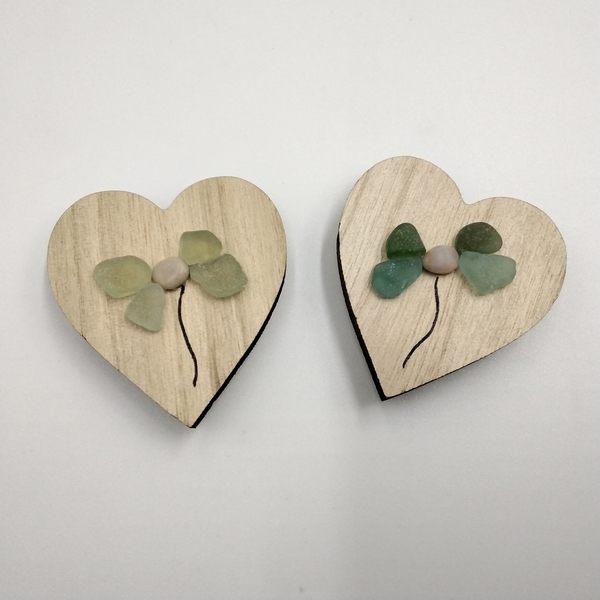 Ξύλινες καρδούλες μαγνητάκια με βότσαλα, σετ 2τμχ - ξύλο, καρδιά, δώρα γενεθλίων, ιδεά για δώρο, μαγνητάκια ψυγείου - 2