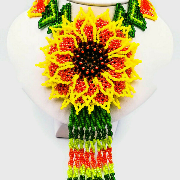 Μακρύ κολιέ με κίτρινο λουλούδι - χάντρες, μακριά, λουλούδι, boho, μεγάλα - 5