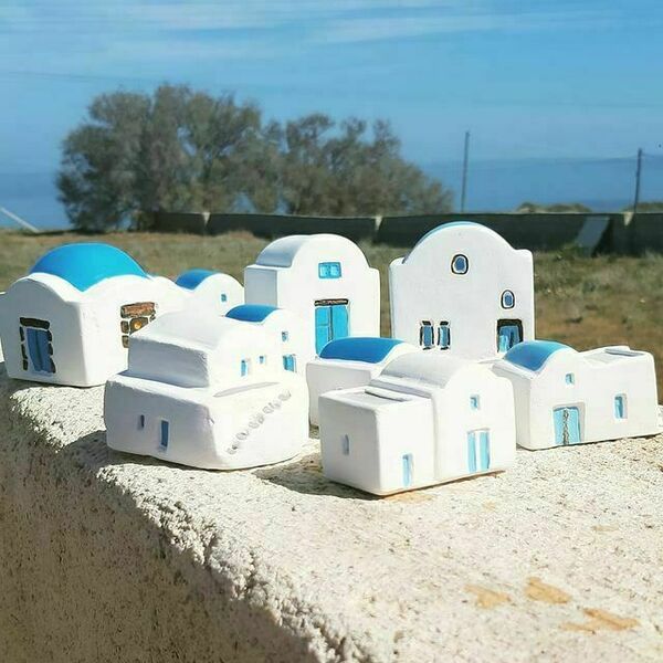 Χειροποίητο σπιτάκι Σαντορίνης μινιατούρα - χειροποίητα, μινιατούρες φιγούρες, γύψος - 3