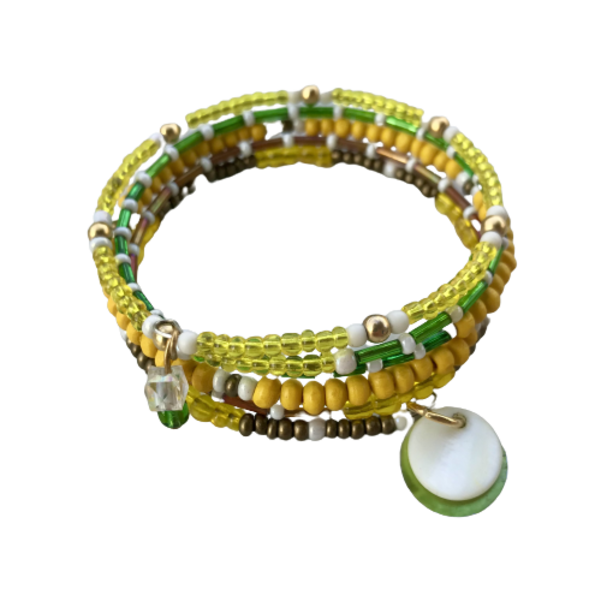 Βραχιόλι πολύσειρο κίτρινο πράσινο με χάντρες seed beads - χάντρες, boho, πολύσειρα, χεριού, δώρα για γυναίκες