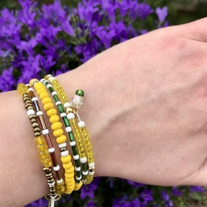 Βραχιόλι πολύσειρο κίτρινο πράσινο με χάντρες seed beads - χάντρες, boho, πολύσειρα, χεριού, δώρα για γυναίκες - 2