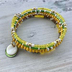 Βραχιόλι πολύσειρο κίτρινο πράσινο με χάντρες seed beads - χάντρες, boho, πολύσειρα, χεριού, δώρα για γυναίκες - 3