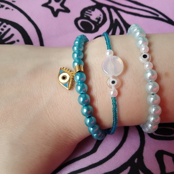 Baby blue bracelet - μάτι, χάντρες, μαμά, πέρλες, χεριού - 3