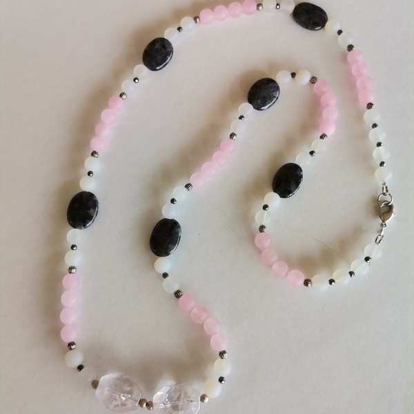 Μακρύ κολιέ με ροζ νεφρίτη και λευκό αχάτη - ημιπολύτιμες πέτρες, μακριά - 4