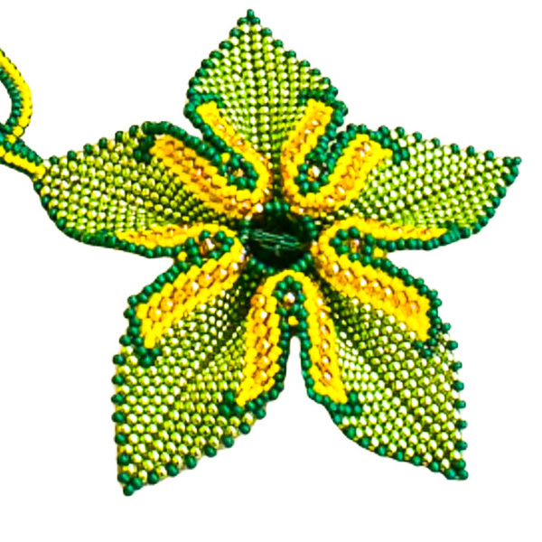 Καλοκαιρινό κολιέ με πράσινο λουλούδι από γυάλινες χάντρες 60εκ. - χάντρες, μακριά, λουλούδι, boho, μεγάλα