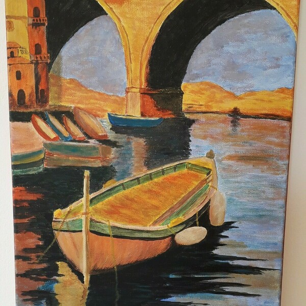 Πίνακας "Βάρκα στη γέφυρα" - πίνακες & κάδρα, πίνακες ζωγραφικής - 2