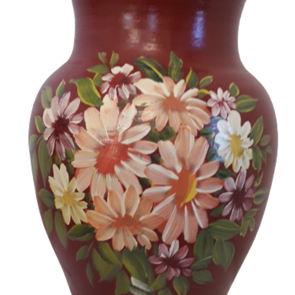 Πήλινο βάζο με ζωγραφισμένα λουλούδια - ζωγραφισμένα στο χέρι, βάζα & μπολ, πηλός - 3