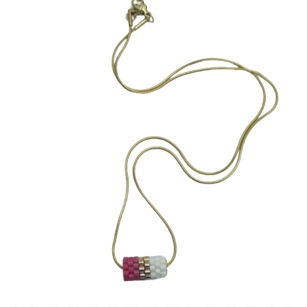 Μενταγιόν βαρελάκι από χάντρες miyuki και ατσάλινη αλυσίδα σε χρυσή απόχρωση - γυαλί, charms, χάντρες, κοντά, ατσάλι