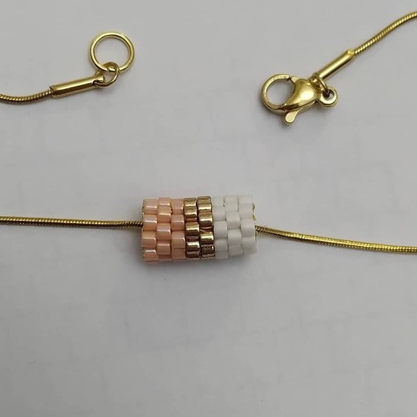 Μενταγιόν βαρελάκι από χάντρες miyuki και ατσάλινη αλυσίδα σε χρυσή απόχρωση - γυαλί, charms, χάντρες, κοντά, ατσάλι - 3