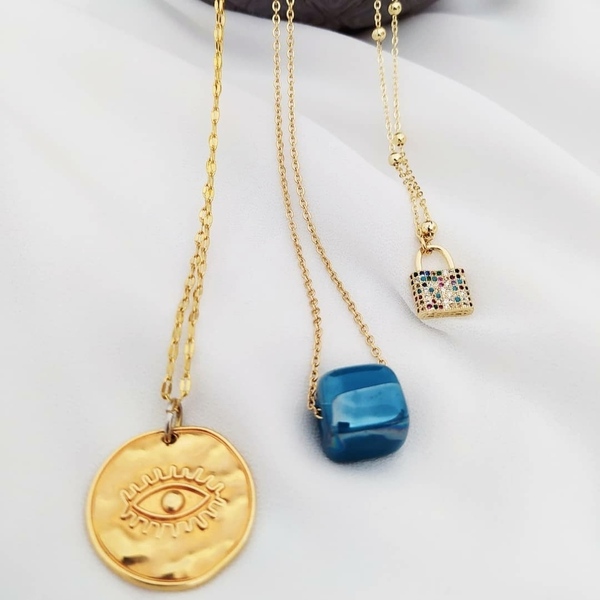 Κολιε με κεραμική μπλε χαντρα - charms, ορείχαλκος, κεραμικό, κοσμήματα, μπλε χάντρα - 2