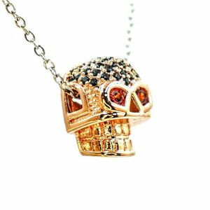 Κολιέ Νεκροκεφαλή με Ζιργκόν Λαμπερό Ροζ Χρυσό Μενταγιόν με Ατσάλινη Αλυσίδα Nikolas Jewelry - charms, ατσάλι