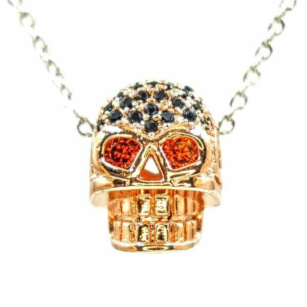 Κολιέ Νεκροκεφαλή με Ζιργκόν Λαμπερό Ροζ Χρυσό Μενταγιόν με Ατσάλινη Αλυσίδα Nikolas Jewelry - charms, ατσάλι - 2