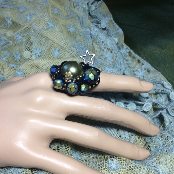 Χειροποίητο δαχτυλίδι με σύνθεση από χάντρες και αστεράκι - κορίτσι, εντυπωσιακά, μεγάλα, αυξομειούμενα, φθηνά - 4
