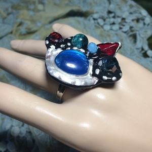 Χειροποίητο δαχτυλίδι με σύνθεση από χάντρες και σιλικόνη - εντυπωσιακά, boho, μεγάλα, αυξομειούμενα, φθηνά - 3