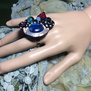 Χειροποίητο δαχτυλίδι με σύνθεση από χάντρες και σιλικόνη - εντυπωσιακά, boho, μεγάλα, αυξομειούμενα, φθηνά - 4