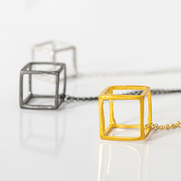 Cube Necklace -Χειροποίητο επίχρυσο και επιροδιωμένο μενταγιόν - επιχρυσωμένα, ασήμι 925, μακριά, layering, κύβος - 3
